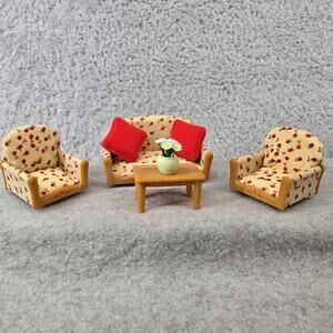 Vtg Epoch Calico Critters Sylvanian Families Living Room Suite Sofa Chairs Table